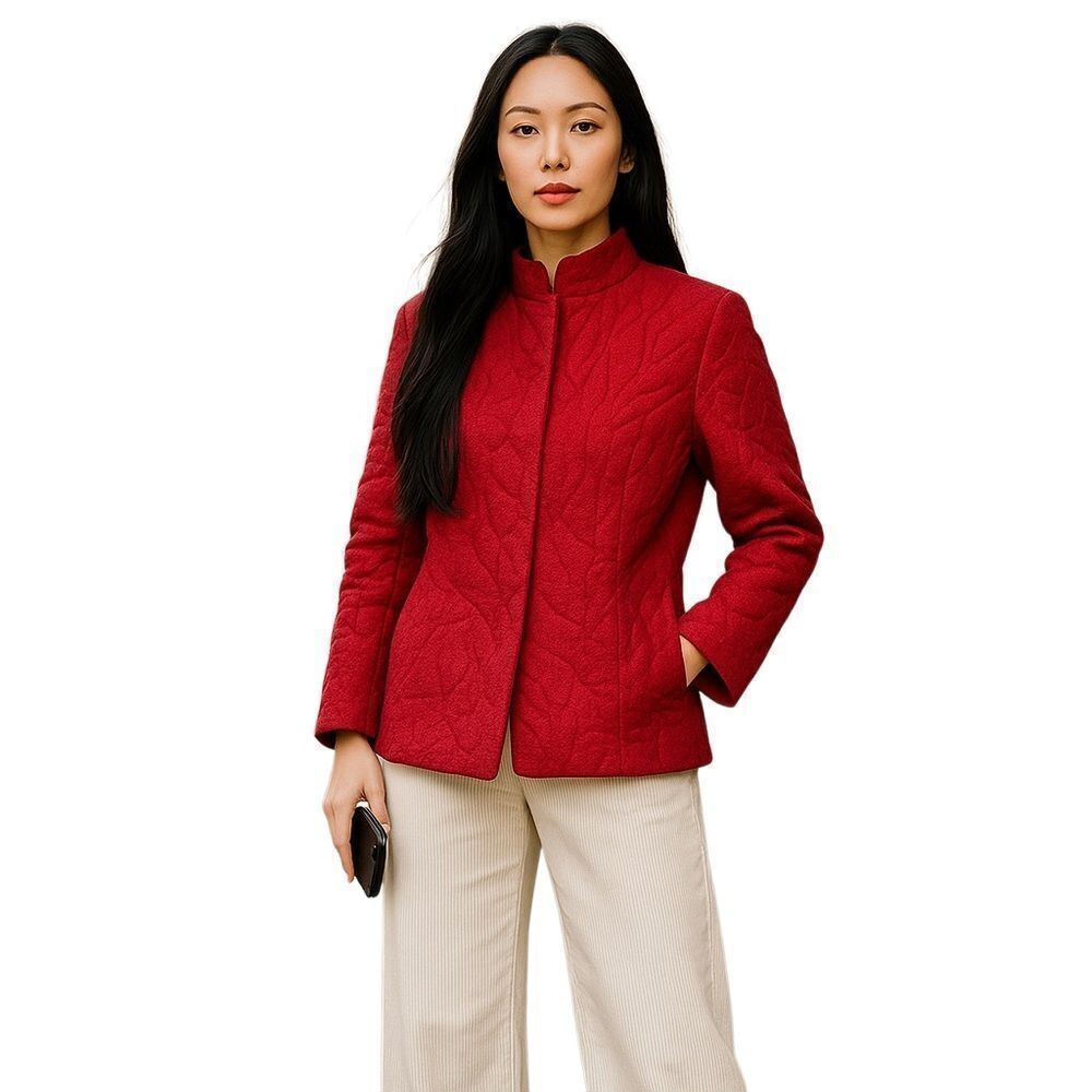 Vintage J Jill Red Silk Jacket Mandarin Collar Size Medium